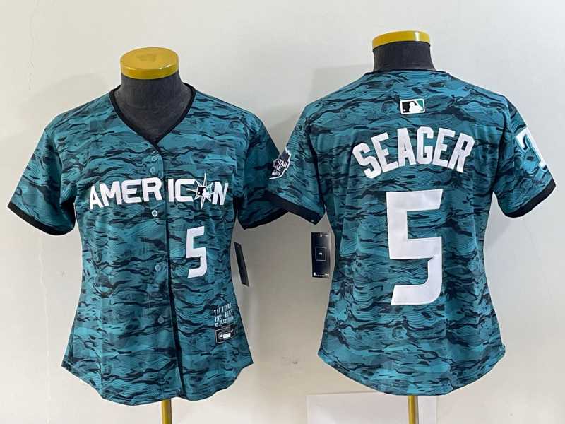 Women%27s Texas Rangers #5 Corey Seager Number Teal 2023 All Star Stitched Baseball Jersey